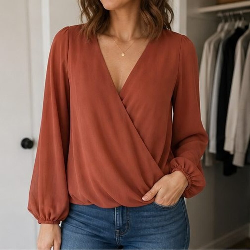 Rust Ruffle Blouse - Picture 2 of 6